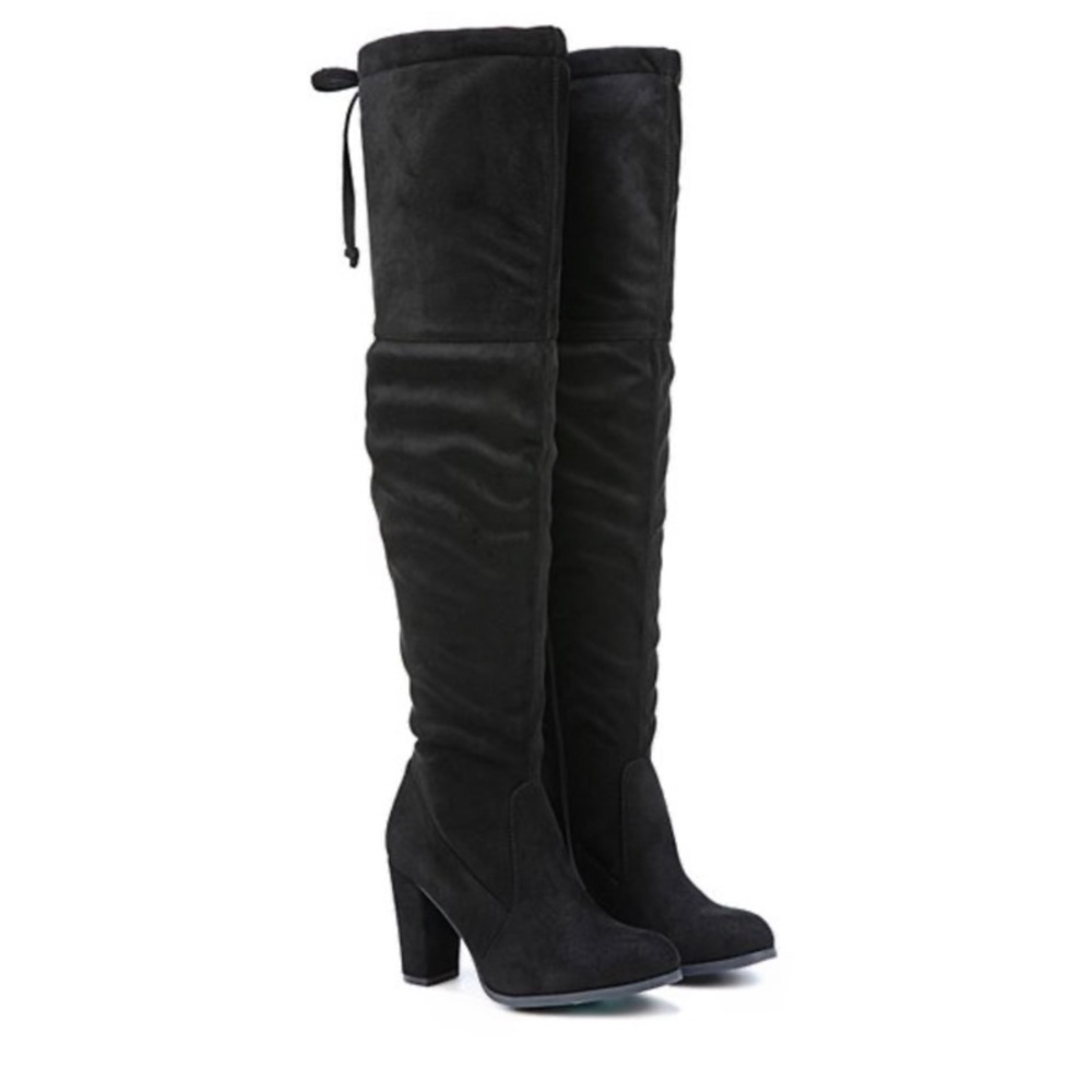 Block Heel Slouch Tie Back Over The Knee Boots - Picture 2 of 3